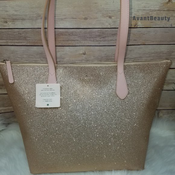 Kate Spade Joeley Glitter Rose Gold Tote New - Picture 4 of 9